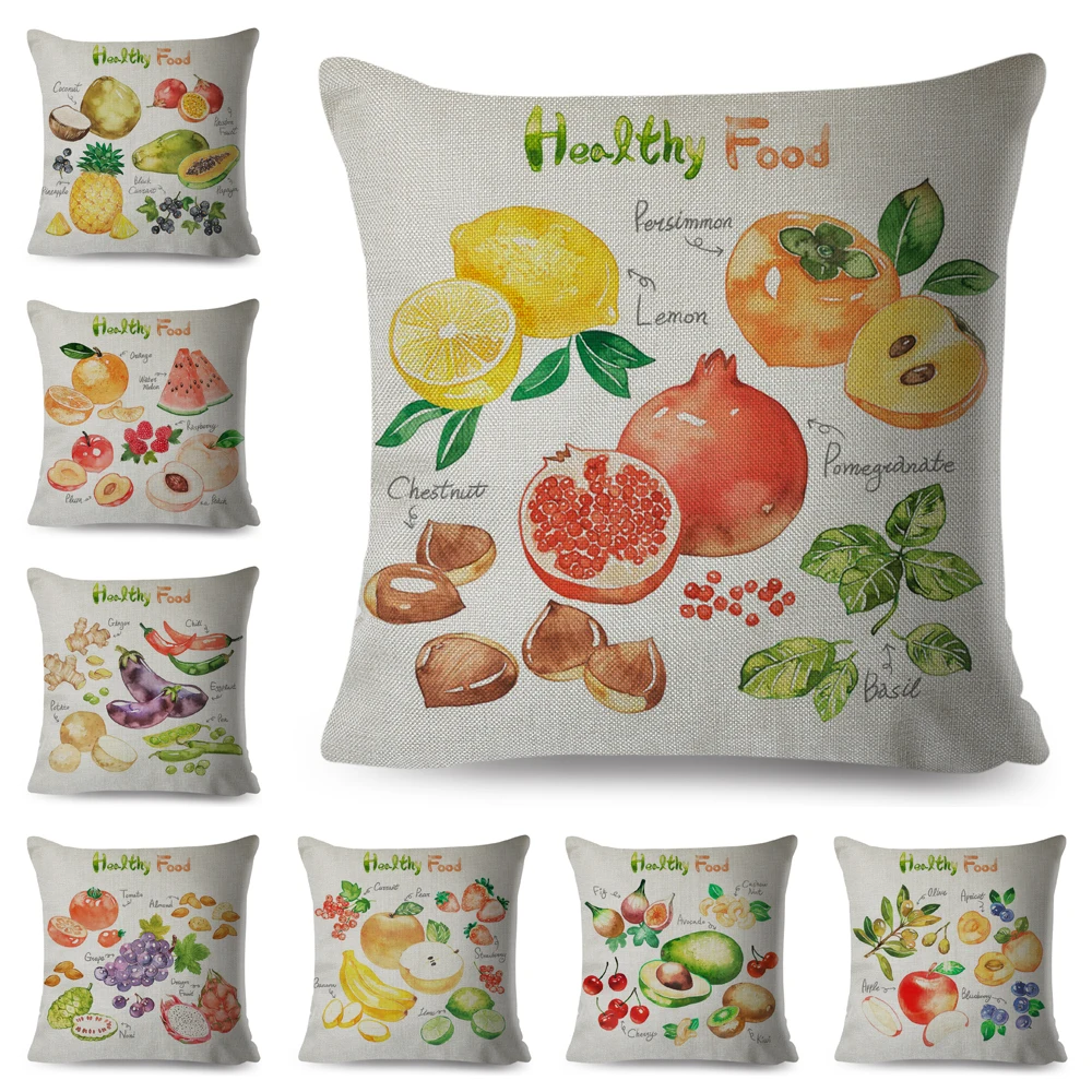 

Healthy Food Pillow Case Decorative Apple Grape Lemon Plant Cushion Cover for Dining Room Sofa Bedroom 45*45cm Pillowcase