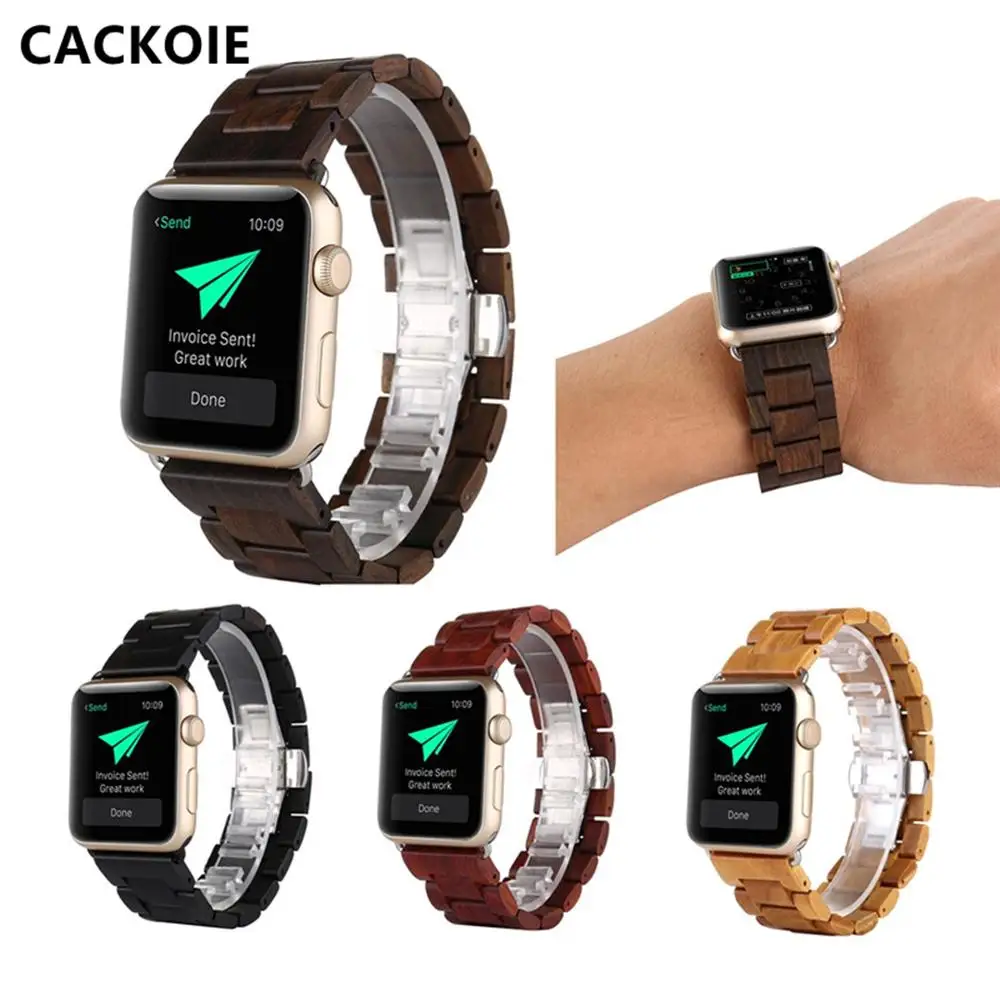 Новый ремешок с бабочкой из дерева подходит для Apple Watch series 5 4 3 2 1 Модель 38 мм 42 40 44