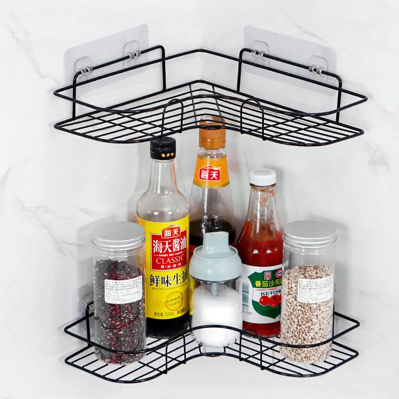 

Black and White Shower Gel Storage Rack Bathroom Corner Rack Kitchen Seasoning Rack Tripod Kitchen Accessories