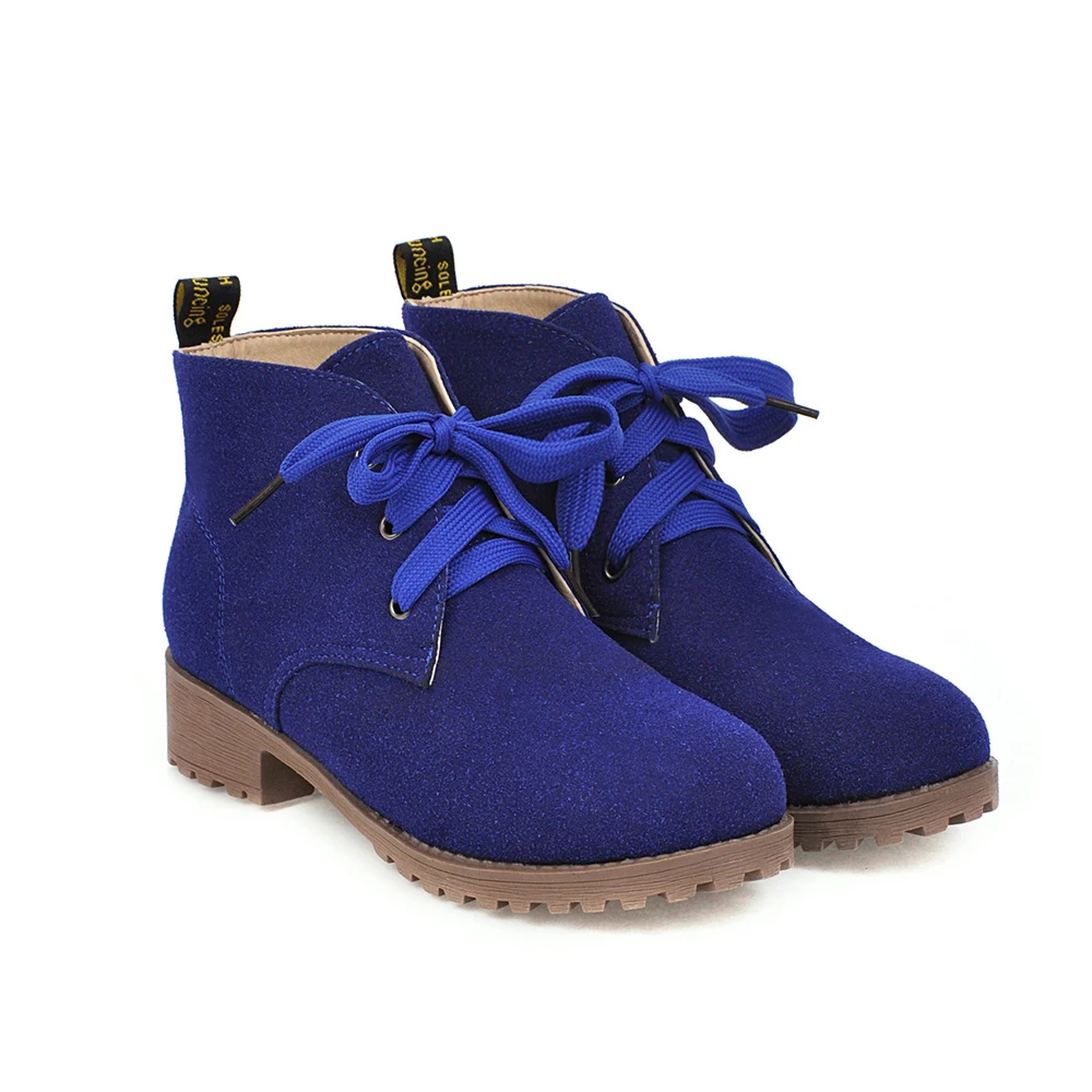 Blue Thick Lining Новинка года; Модные женские ботильоны черного и синего цвета; модные женские ботинки телесного цвета на не сужающемся книзу массивном каблуке; большие размеры 10-43; EH901 - Цвет: Blue Thick Lining