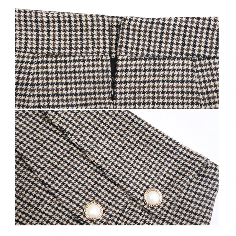 

Temperament Houndstooth Irregular Slit Women Skirt Autumn Winter Woolen Midi Woman Skirts High Waist Package Hip Pencil Faldas