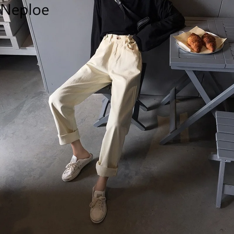 Neploe High Waist Hip Button Design Denim Pants Solid Straight Autumn Spring Outwear Trousers 2020 New Wild Pantalones 48606 | Женская