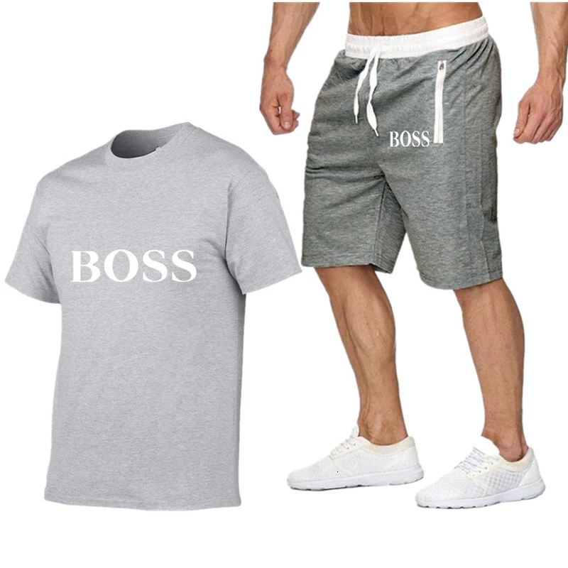 Мужская Футболка Boss повседневная мужская спортивная одежда шорты с пятью