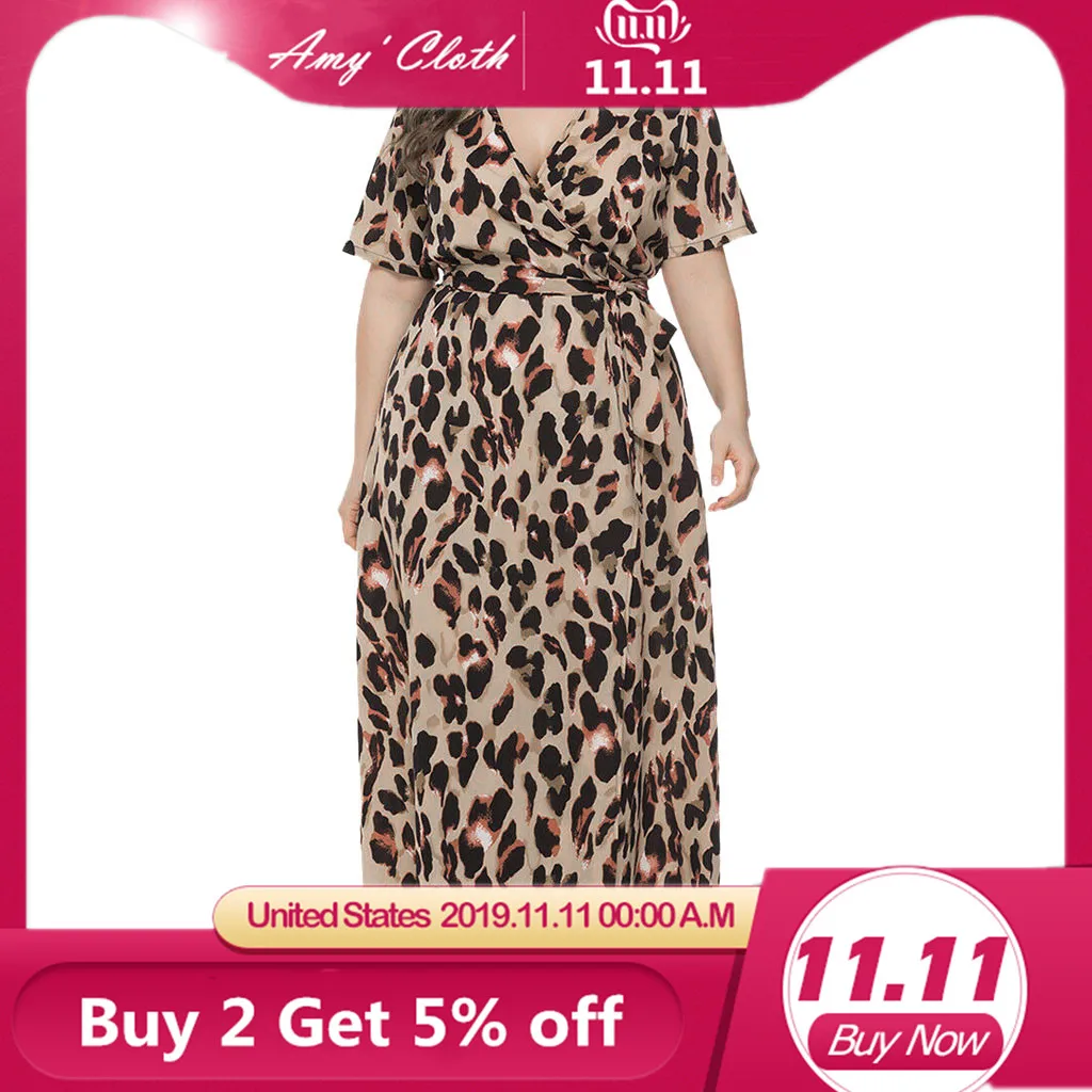 Женское платье макси размера плюс 6XL с леопардовым принтом Повседневное до