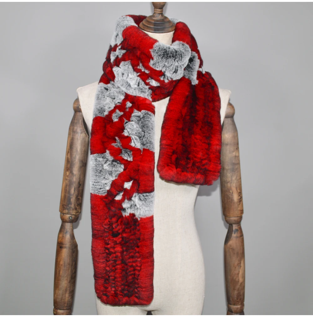 Winter Long Style Women Real Rex Rabbit Fur Scarf Rex Rabbit Fur Warm Soft Ring Scarfs High Quality Knit Rabbit Fur Scarves