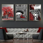 Черно-белая пейзажная картина, домашний декор, Настенная картина на холсте, европейские ретро красные постеры и принты для декора гостиной