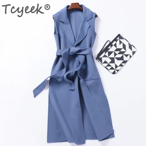 Tcyeek 2020 модный 95% двухсторонний кашемировый женский жилет, длинный однотонный шерстяной жилет, женский шерстяной жилет, женский жилет W1127