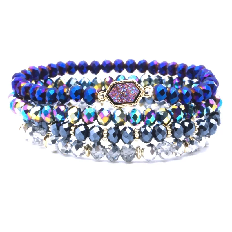 Овальный Стиль набор Друза Drusy талисманы браслет стеклянные Кристальные бусины