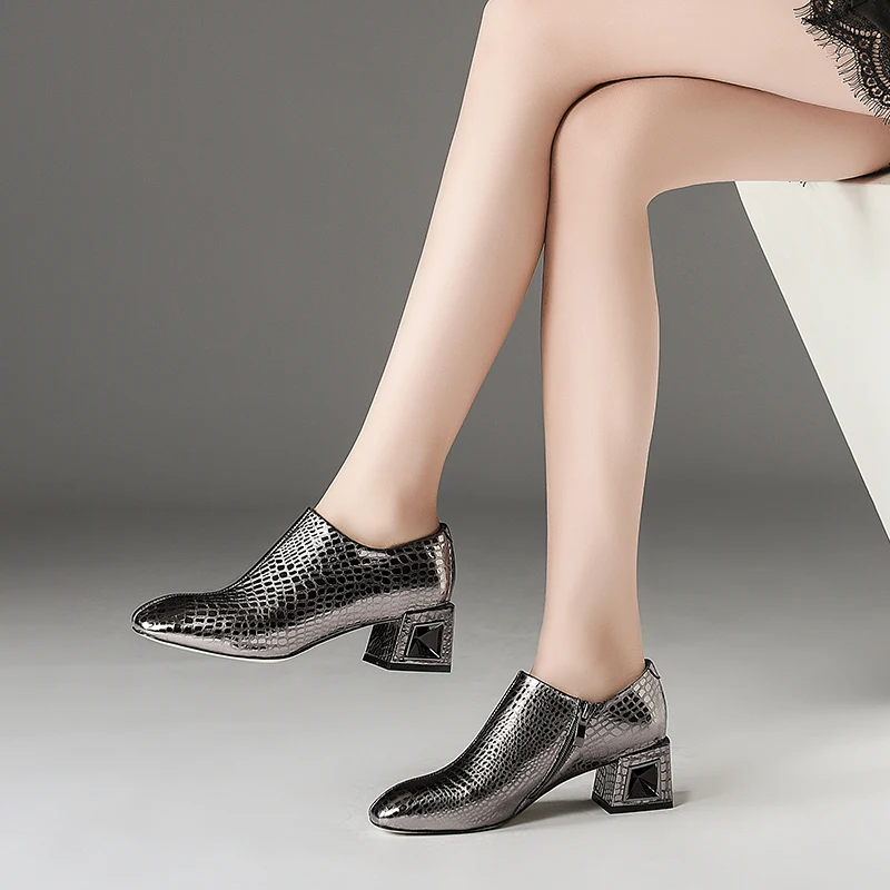 Женские туфли лодочки на высоком каблуке со змеиным тиснением Обувь молнии с