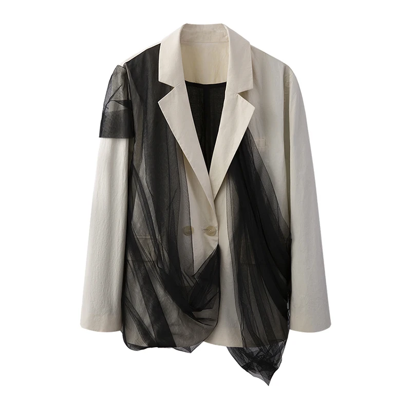 

Женский блейзер составного кроя, повседневный пиджак цвета хаки в Корейском стиле с отложным воротником и длинным рукавом, весна