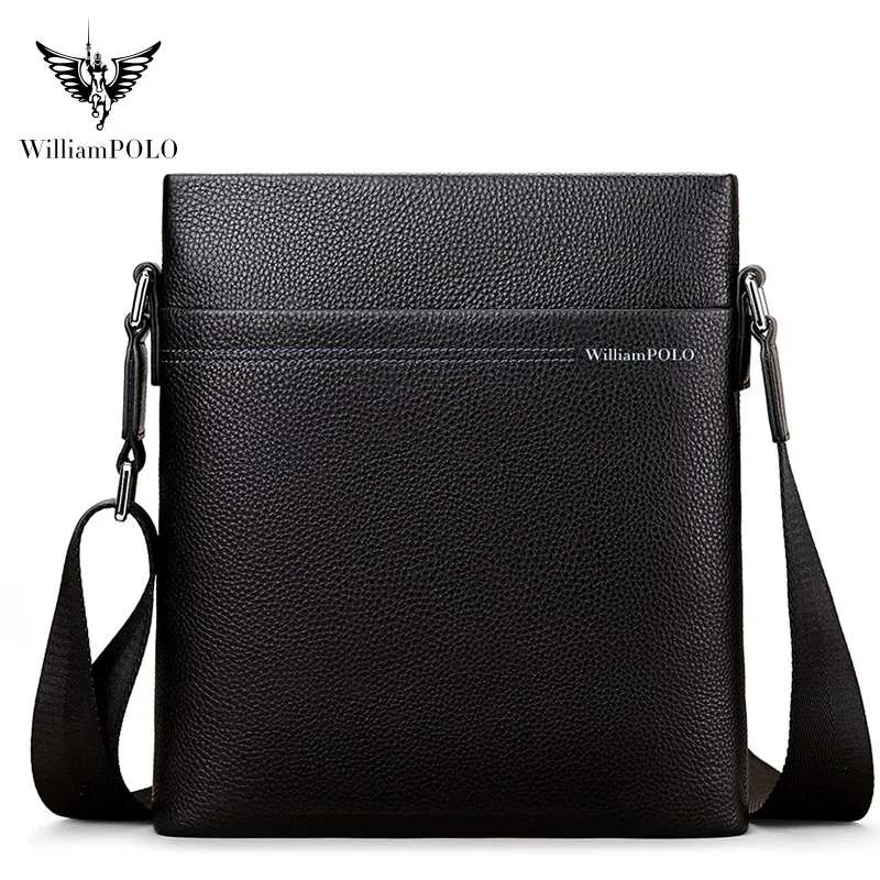 Williampolo Men's shoulder bag 100% leather leisure business multifunctional large capacity messenger bag pl01d