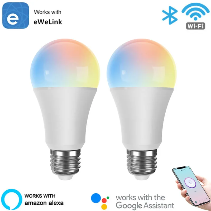 

Новинка 2021, умная лампочка EWeLink с Wi-Fi + лампочка BLE RGBCCT, 9 Вт, меняющая цвет, светодиодная лампочка E27, 220-240 В, приложение для смартфонов Google Home