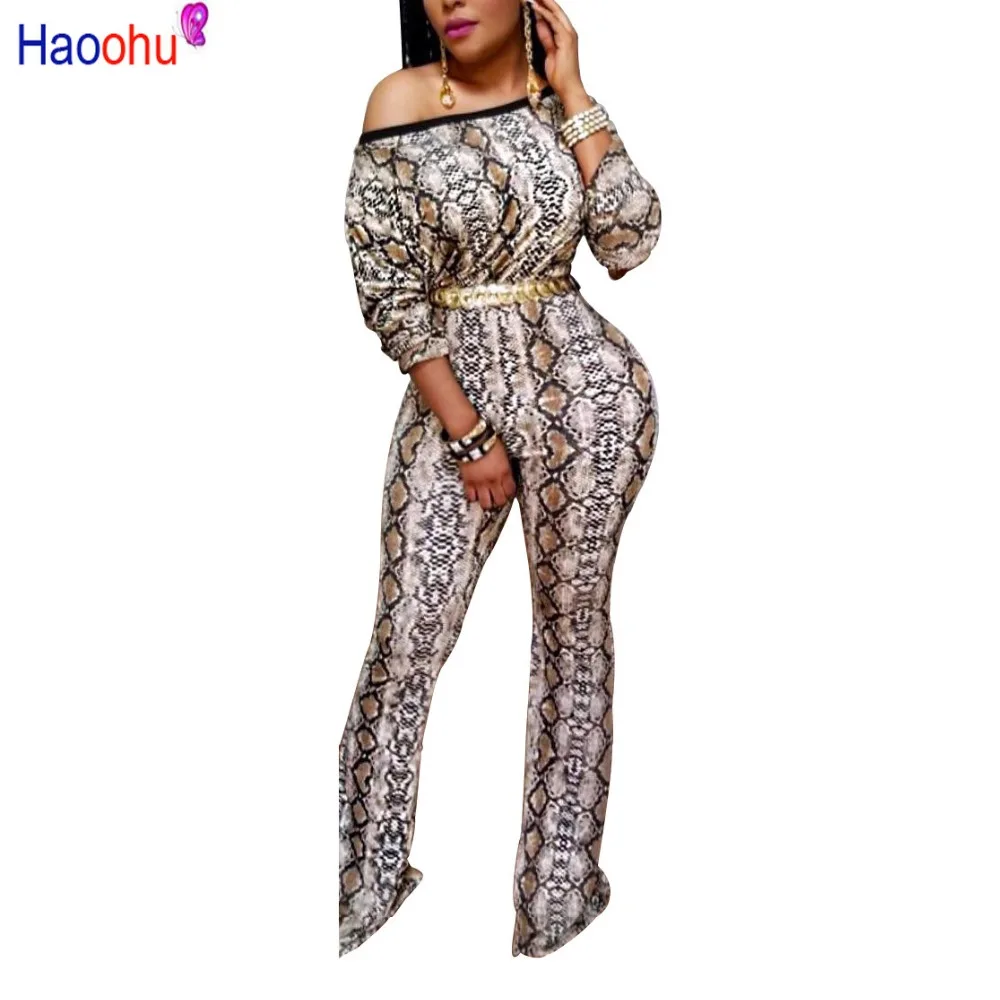Женский комбинезон со змеиным принтом сексуальный размера плюс с вырезом