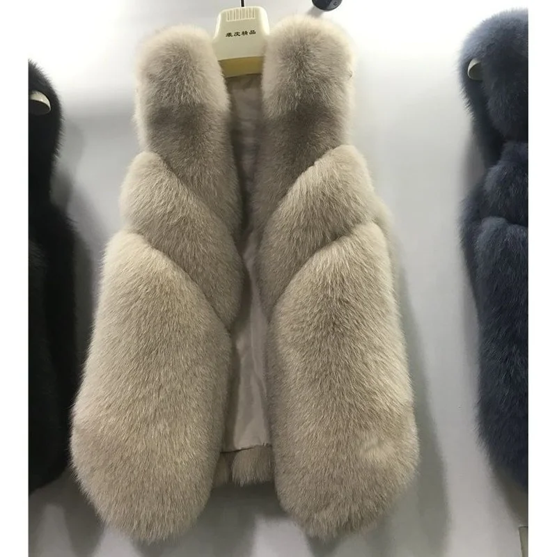 Faux Fur Coats For Women Winter 2021 V-Neck Sleeveless Thick Warm Solid Female Outwear Coats Tops