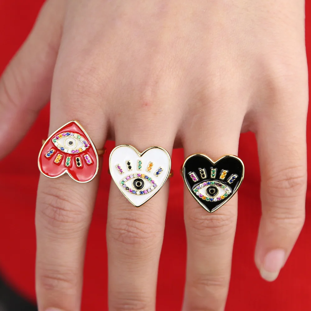 Кольцо женское регулируемое золотое белое черное красное с сердцем от сглаза |