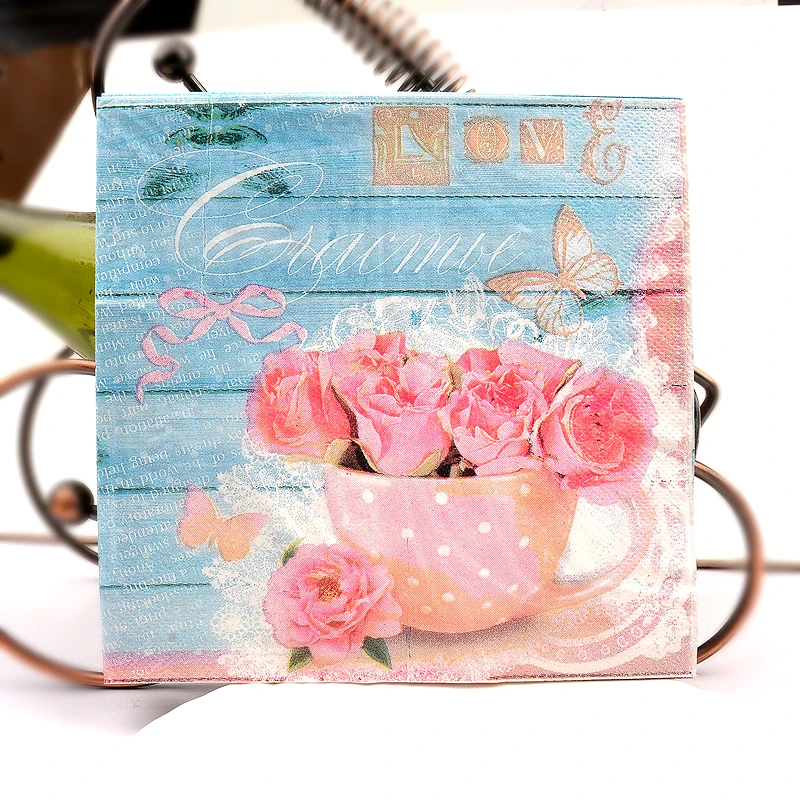 

33*33cm 20pcs/lot Servilleta Pink Blue Rose Printing Napkin Wedding Facial Tissue Paper Decoupage Table Paper Napkin Party Decor