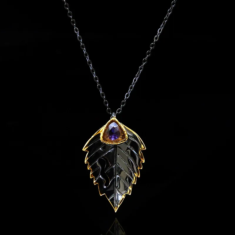 

Boho Gothic Vintage Leaf Triangle Zircon Pendant Necklace Clavicle Chain Charm Jewelry Senior Lady 925 Silver Jewelry