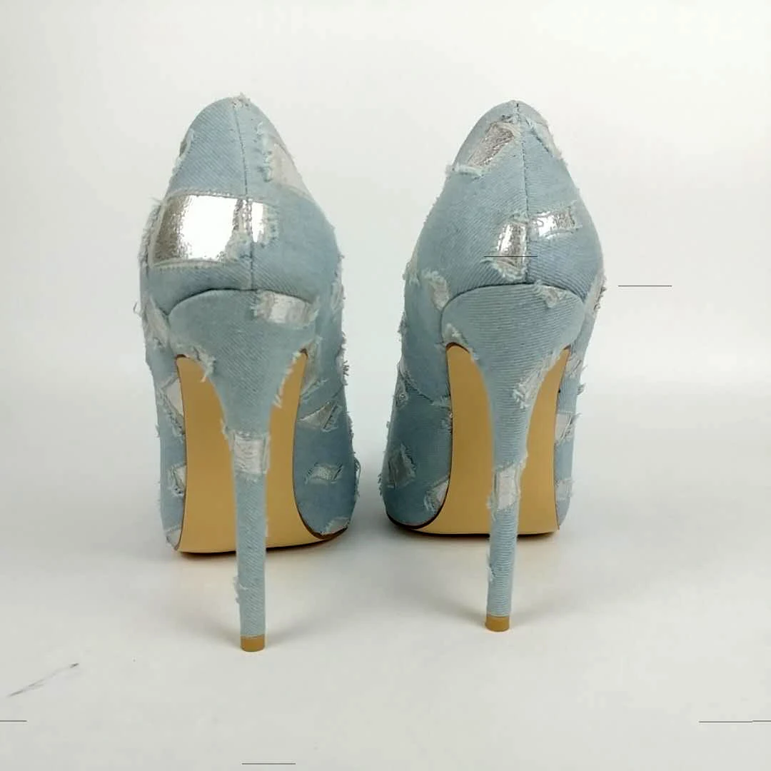 Aimirlly/Женская обувь Туфли лодочки с острым носком на высоком каблуке Джинсовые