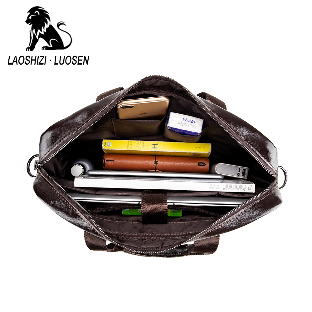 New Genuine Leather Men's Briefcase Vintage Business Computer Bag Fashion Messenger Shoulder Bag Postman Male Handbags