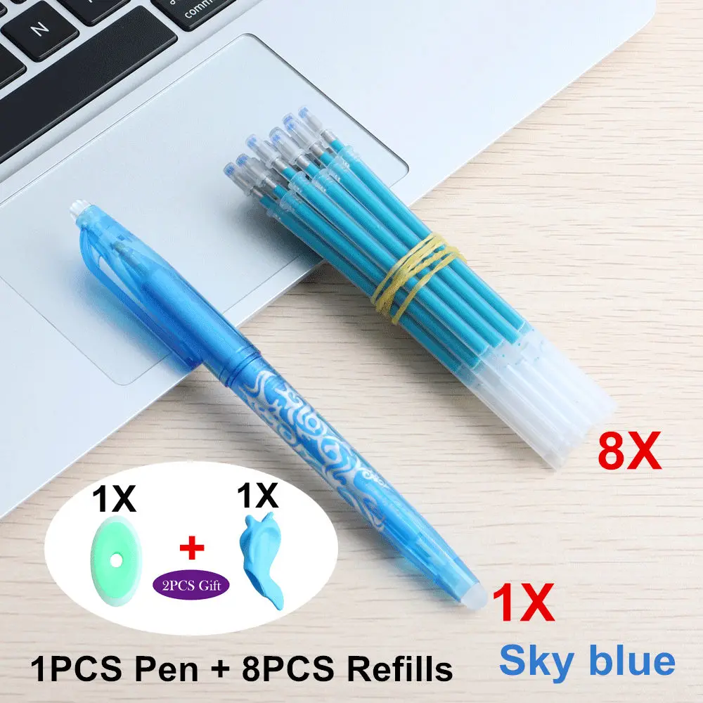 1Set Sky blue 9 шт./компл. 0,5 мм стираемая ручка, гелевая ручка стержень сменный гелевый для школьных принадлежностей студент письменный стол/канцелярские ручки для детского подарка - Цвет: 1Set Sky blue