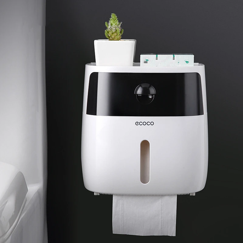 

Bathroom Waterproof Wall Mounted Storage Box Plastic Bath Toilet Paper Holder Double Layer Tissue Box Dispenser Paper Rack Tools