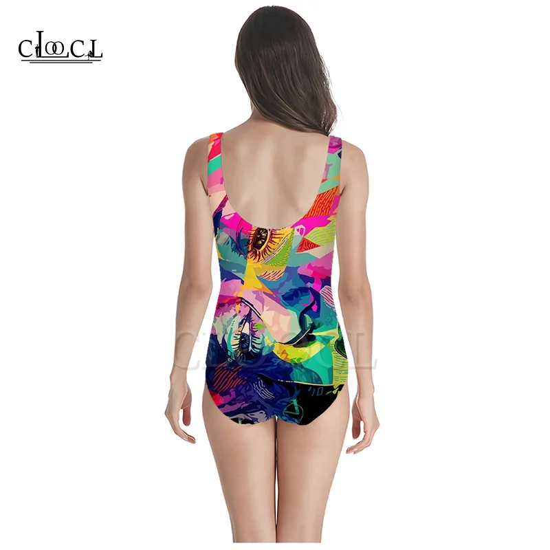 Женский слитный купальник CLOOCL с красочными перьями и 3D принтом купальный костюм