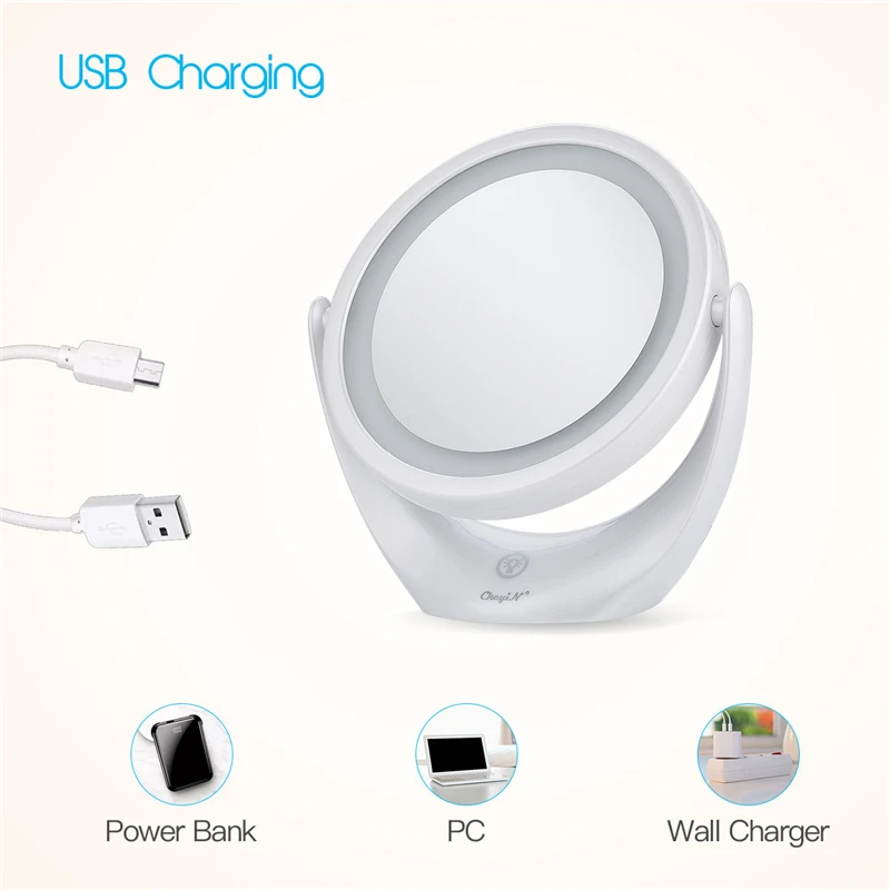 

USB Rechargeable Makeup Light Mirror Double-Sided Mirror 1x/5x Magnification Cosmetic Mirror 360 Degree Swivel Vanity Mirror