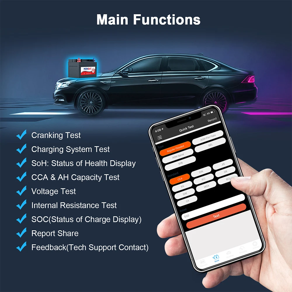 Автомобильный тестер ANCEL BT500 Bluetooth V4.0 для аккумуляторов 12 В С беспроводной
