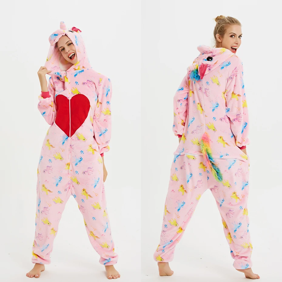 Пижамы с единорогом Kigurumi, зима, для взрослых, Ститч, Лев, тигр, комбинезоны, одежда для сна, комплекты с единорогом, для женщин, мужчин, унисекс, фланелевые комбинезоны