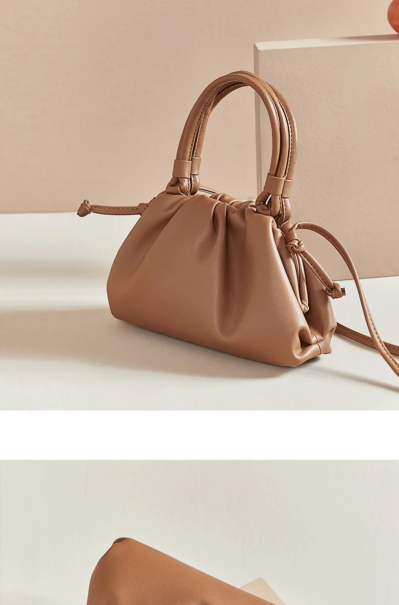 women handbag cowhide Shoulder bag fashion pleated cloud bag