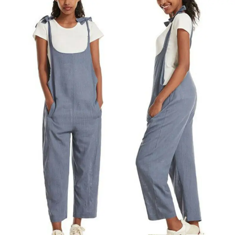 

Women Ladies Loose Strappy Dungarees Jumpsuit Plain Baggy Pocket Romper Overalls