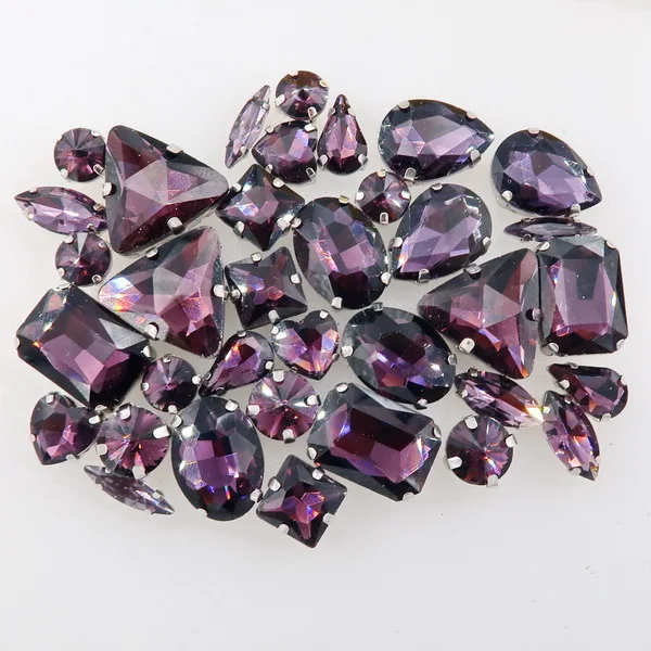 A17 Amethyst 50 шт./пакет формы микс серебро коготь Установка ясный и желейные конфеты стеклянные стразы цвета Кристалл пришить стразы торжественное платье туфель и сумки diy кружевной отделкой - Цвет: A17 Amethyst