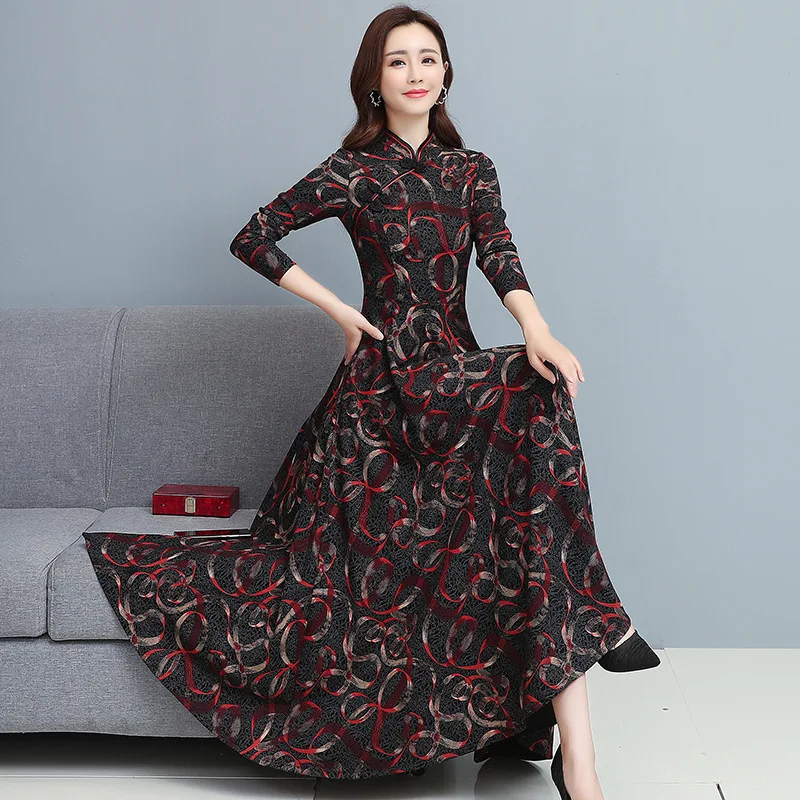 

Women's Dresses 2020 Fall New Fashion Retro Slim Printed Long Sleeve Dress Large Size M-4XL High Quality Comfortable vestidos