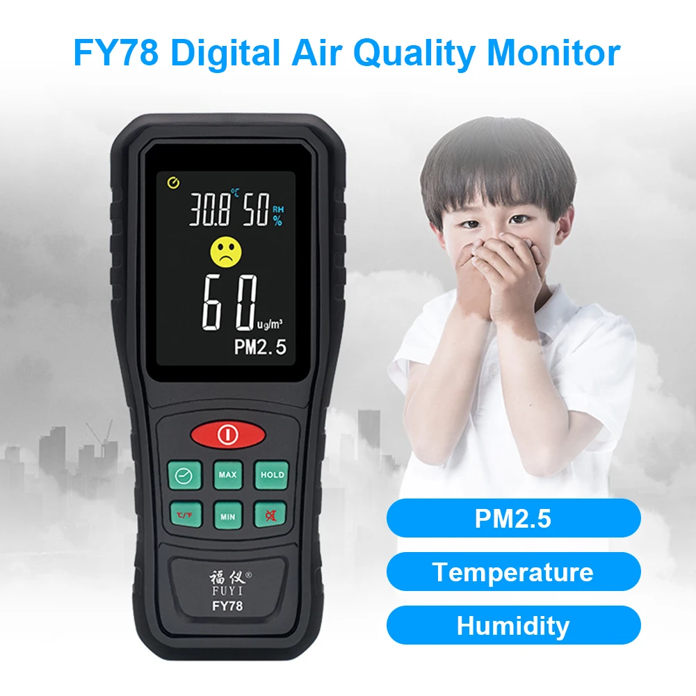 

Цифровой монитор качества воздуха FY78, диагностический прибор с цветным экраном PM2.5 для измерения влажности и температуры воздуха