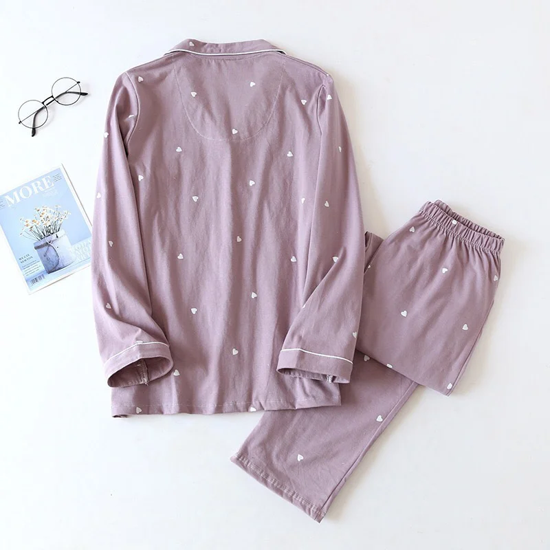 

Cotton Winter Knitted Autumn & Pajamas Set Women's Loose Lapel Thin Homewear Cotton Long-sleeved Large Size Soft Living Clothes