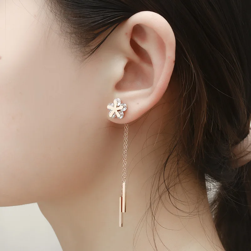 Розово Золотые сережки с кисточками женские Нержавеющая сталь Женские Висячие