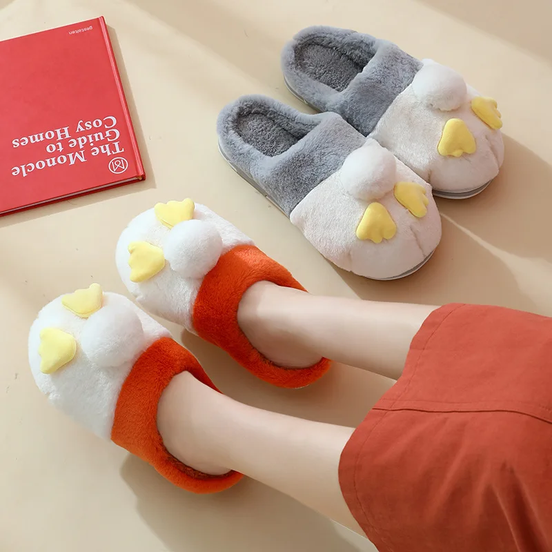 

Cute Plush Home Slippers Autumn and Winter Pure Cotton Slippers Female Couple Warm Shoes Indoor and Outdoor Cotton Shoes
