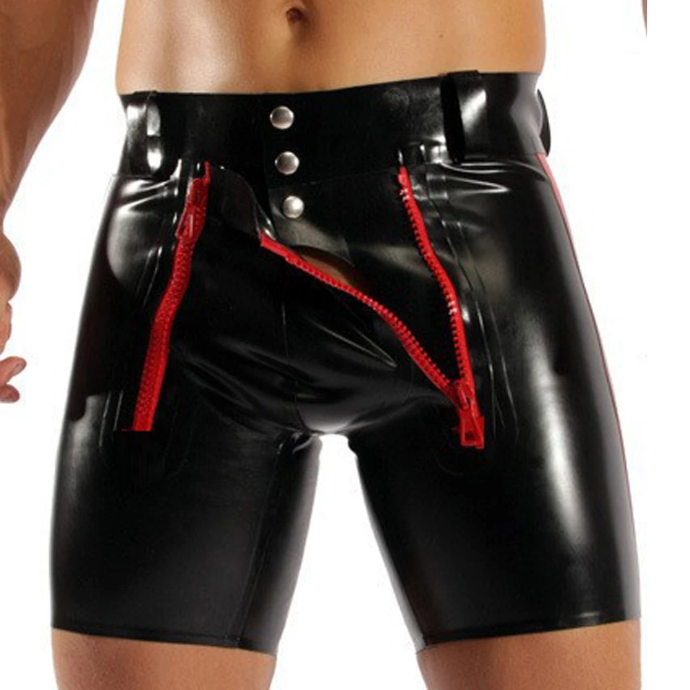 

Plus Size Sexy Tight Black PU Leather Shorts Men Latex Pants Lace-Up Bondage Jockstrap Lingerie Open Crotch Gay Boxers Panties