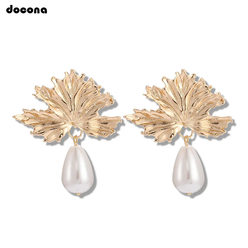 Серьги подвески docona в стиле барокко с жемчугом и листьями для женщин
