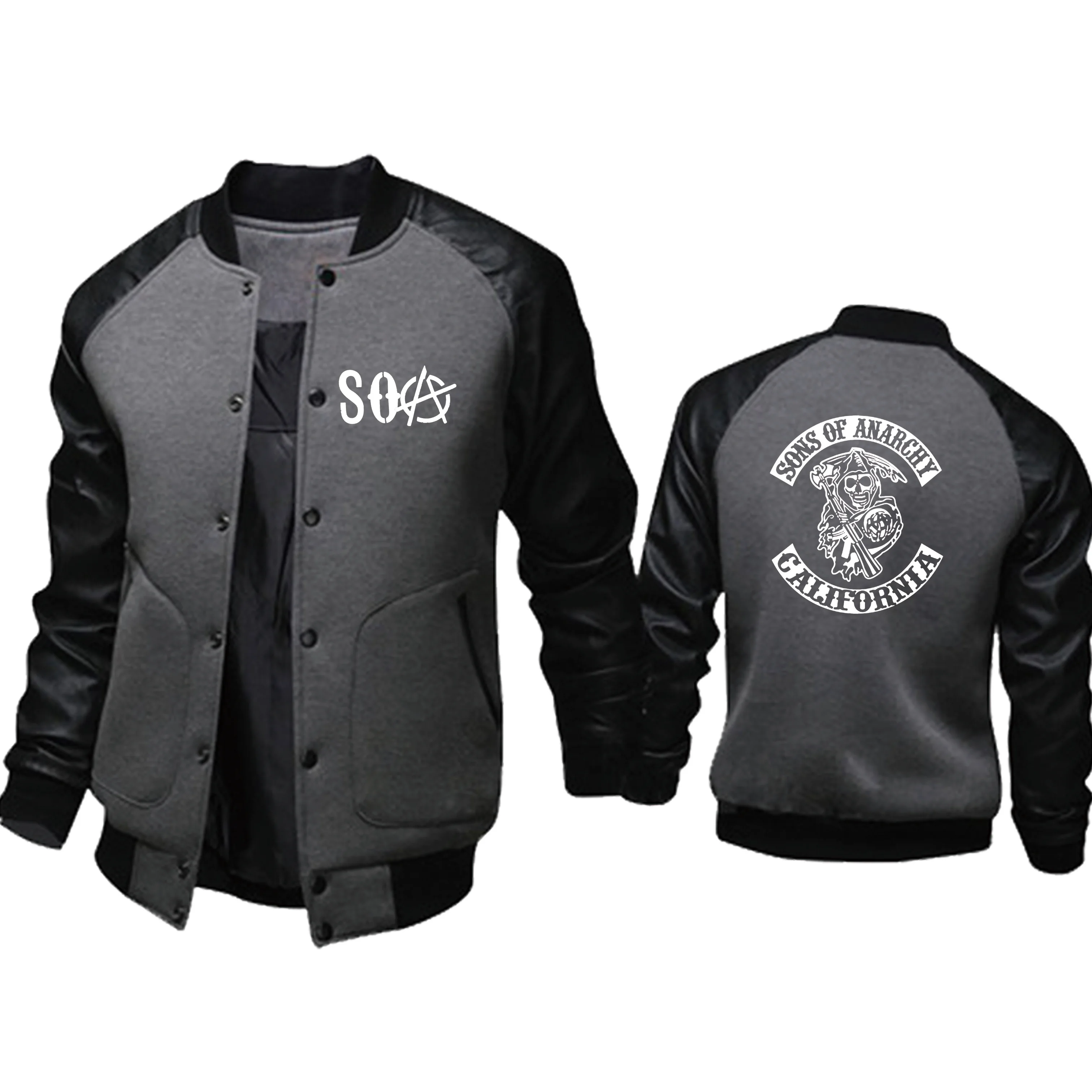 

Men's pullover SOA Sons of anarchy the child Fashion Skeleton cotton Splicing Wool Hoody Mens pullover Zipper Jacket