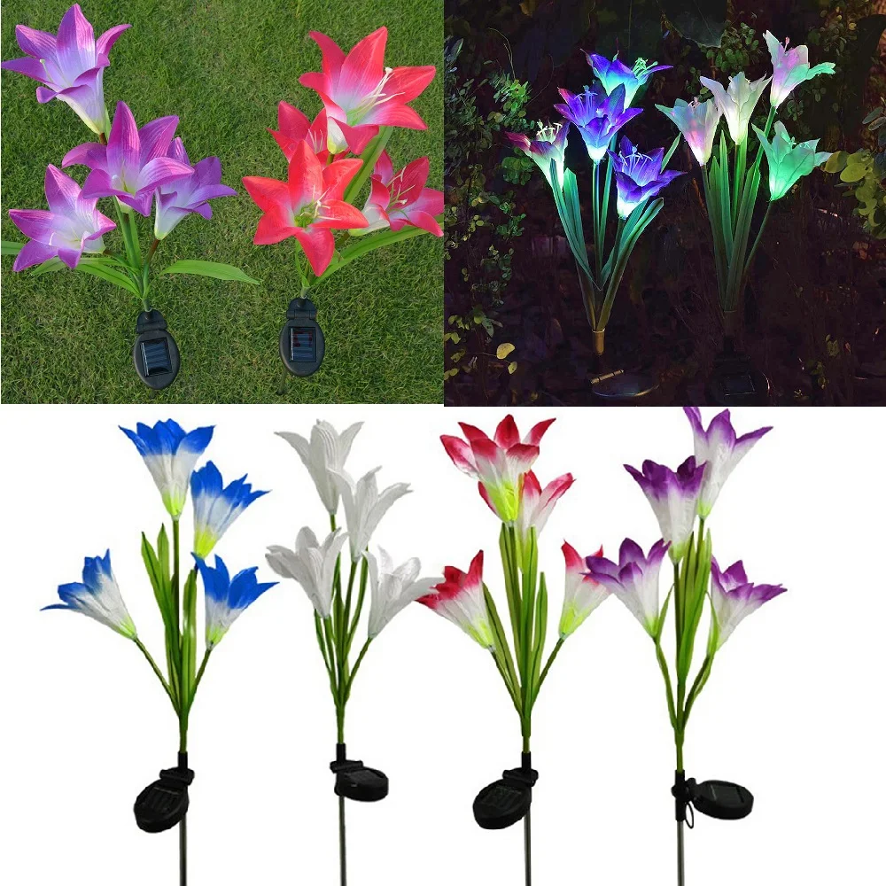 

Outdoor Solar Garden Decorative Light 4PCS Stake Lily Flowers Lights Waterproof 7 Color Changing Lighting for Patio Yard Pathway