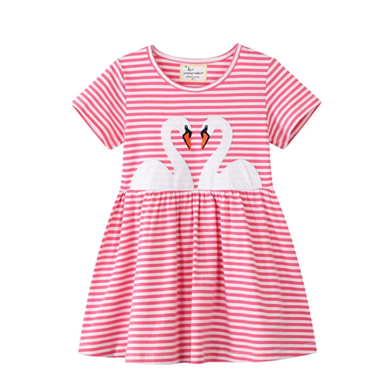 

2-6 Years Toddler Girl's Cotton Dress Embroidery White Swan Pink Stirped Girl Baby Kids Summer Outfit Summer Jersey Clothes