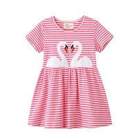 2 6 years toddler girls cotton dress embroidery white swan pink stirped girl baby kids summer outfit summer jersey clothes