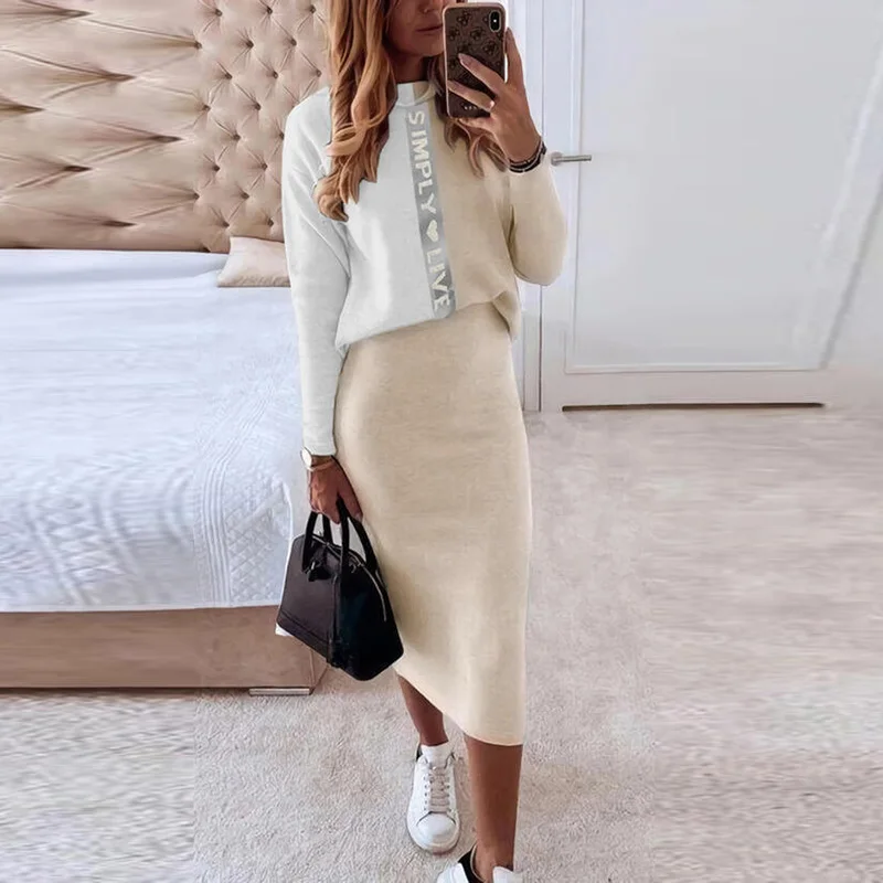 

Fashion Outfit Elegant O-Neck Leopard Print Pullover Top And Skirt Set 2021 Autumn Winter Women Long Sleeve Casual Two Piece Se