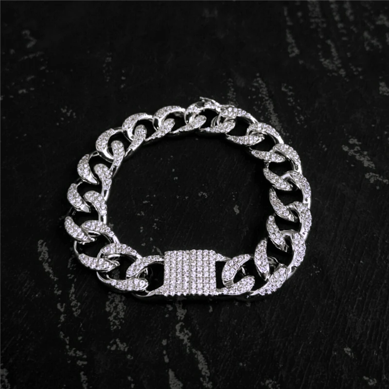 

MEIJI S925 Sterling Silver Black Cuban Chain Bracelet Ins Personality Avant-garde Design Rock Inlaid Zircon Couple Bracelet Gift