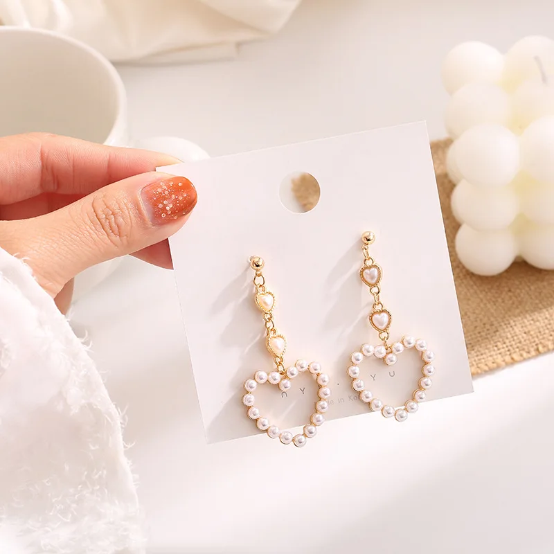 

SHANGZHIHUA Piercing stud earrings, Korean fashion Heart-pearl earrings, women for earrings, 2020 new jewelry