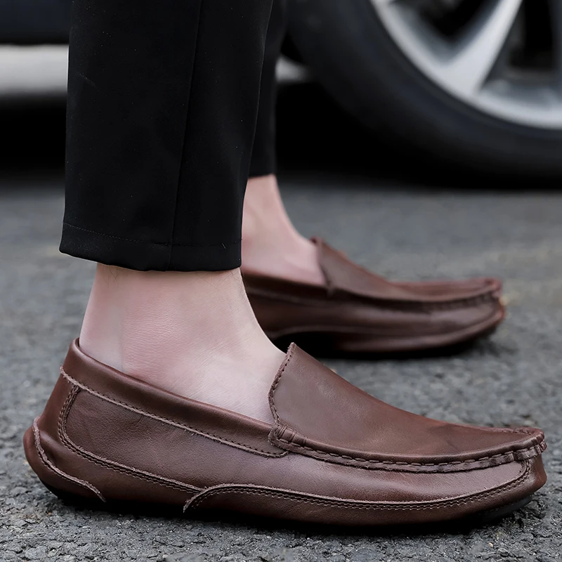 Genuine Leather Boat Shoes Men Fashion Soft Male Loafers Set Foot Driving Moccasins Footwear HC-574 | Обувь