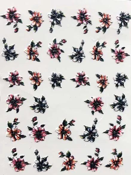 3D акриловые Выгравированные наклейки для ногтей зимние красочные цветы птицы