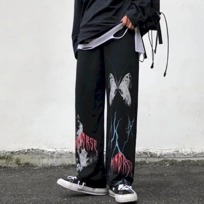 

Korea Harajuku Japanese Dark Graffiti Loose Wide-leg Straight Guard Pants Men Women Hot Pants Womens Plus Size Pants