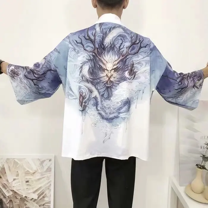 Кимоно мужское в японском стиле Повседневная Свободная тонкая рубашка